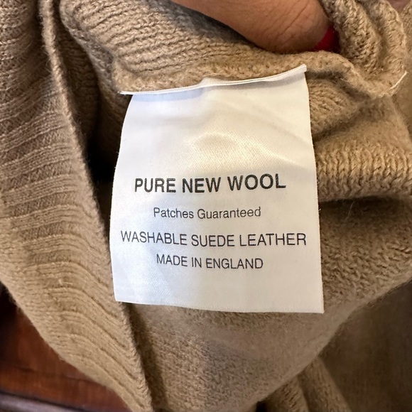 Vintage Niffi V-neck Pure New Wool Suede Patch Made in England Pullover Sweater - Picture 9 of 10